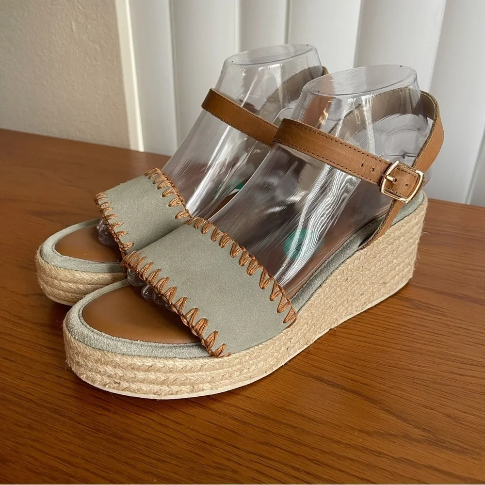 Joie Powder Blue Suede Wedge Espadrille Sandals Size 8